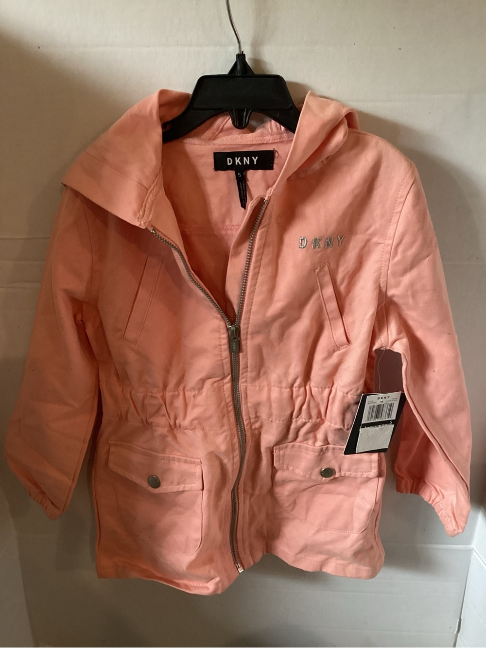 Girls Peach DKNY Hooded Zip up Full Jacket size 5 New with Tags